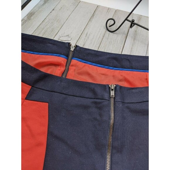 Worthington Stretch Skirt Size 18 Navy Blue Orange Color Block Straight Career - Picture 5 of 5